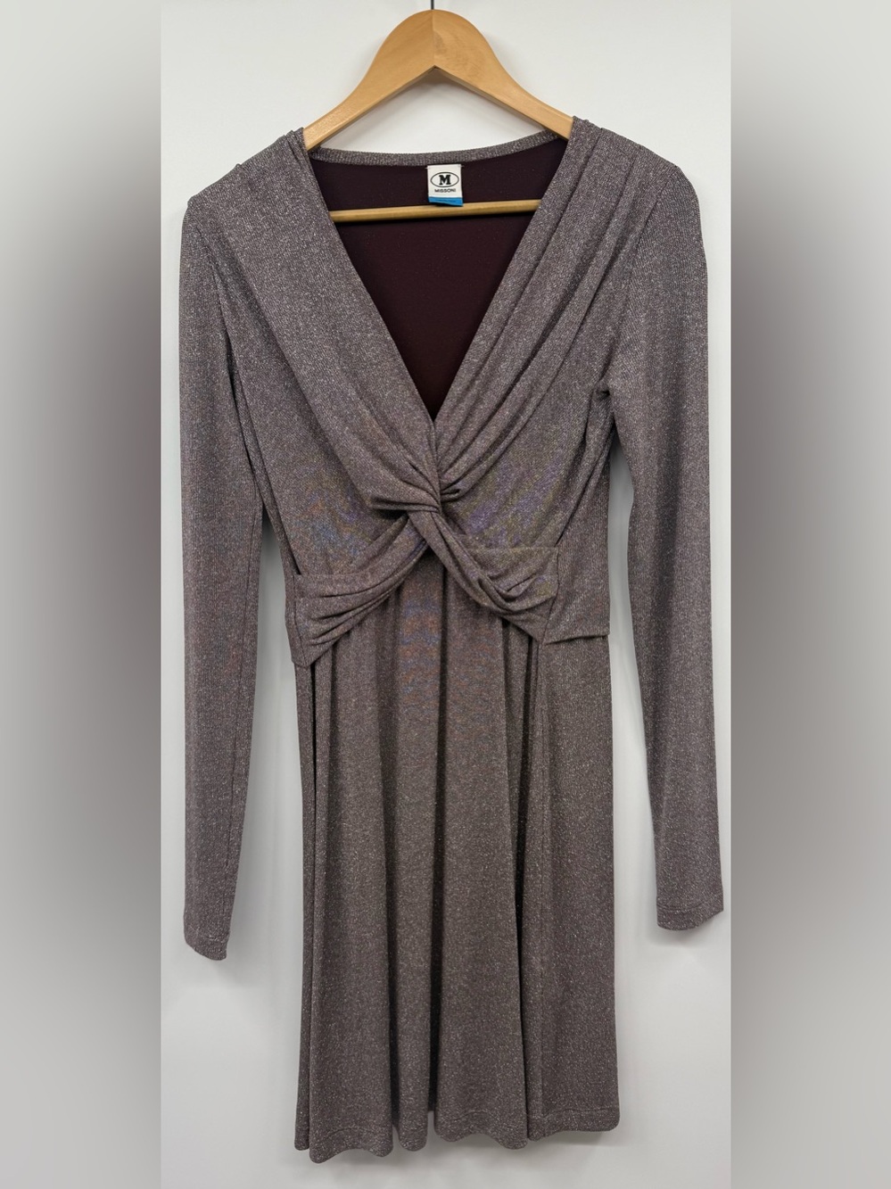 Missoni Metallic Long Sleeve VNeck Dress SZ M Party Vegas Clubwear Wedding NWOT